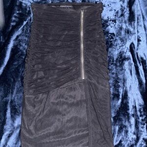 Bebe Black Midi Pencil Skirt with Ruched Slit